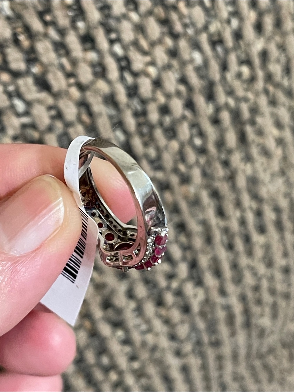 Elegant Natural Red Ruby Gemstone with CZ Accents 935 Silver Halo Ring - Picture 7 of 14
